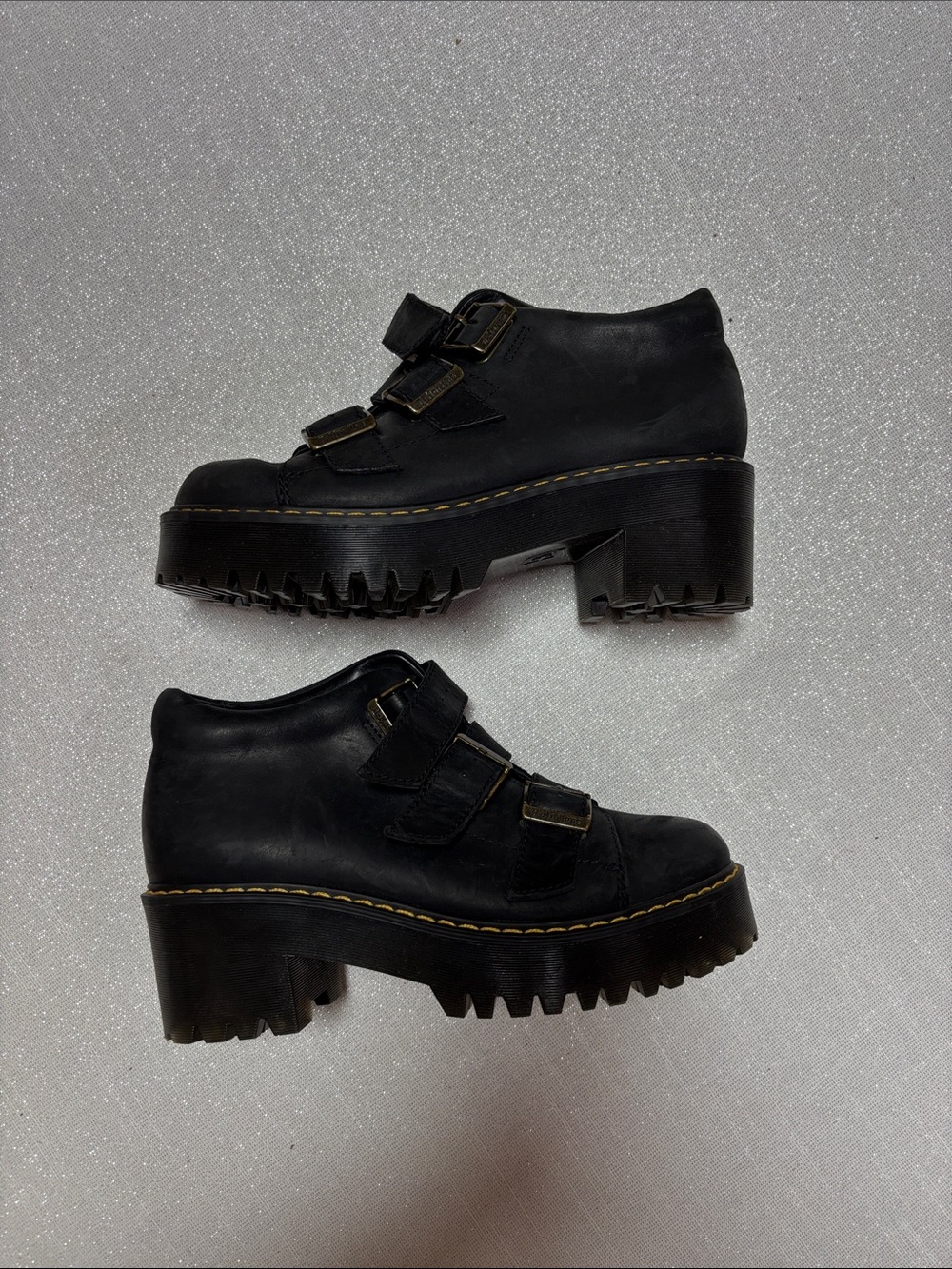 Dr. Martens Black Triple-Strap Platform Heeled Boots